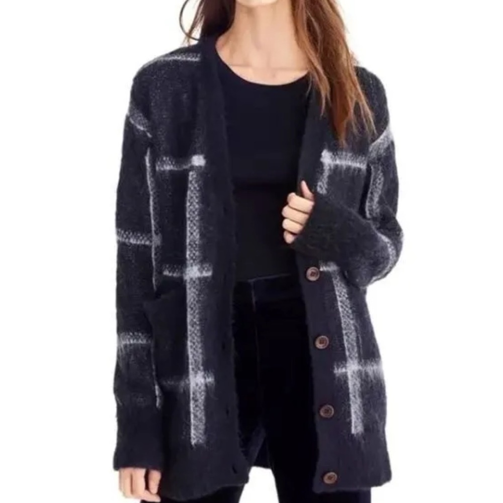 J Crew plaid wool/mohair blend cardigan sweater